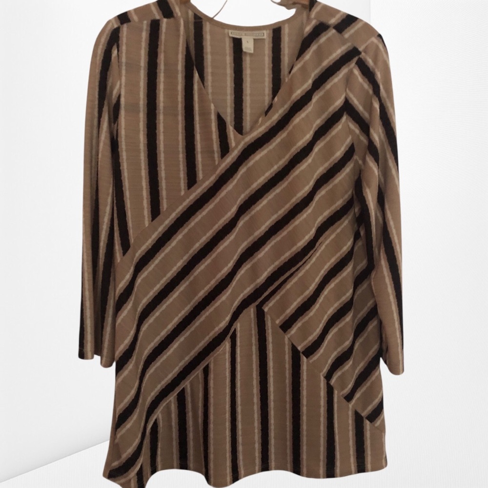 Dana Buchman Striped V-Neck Top Size Large NWOT